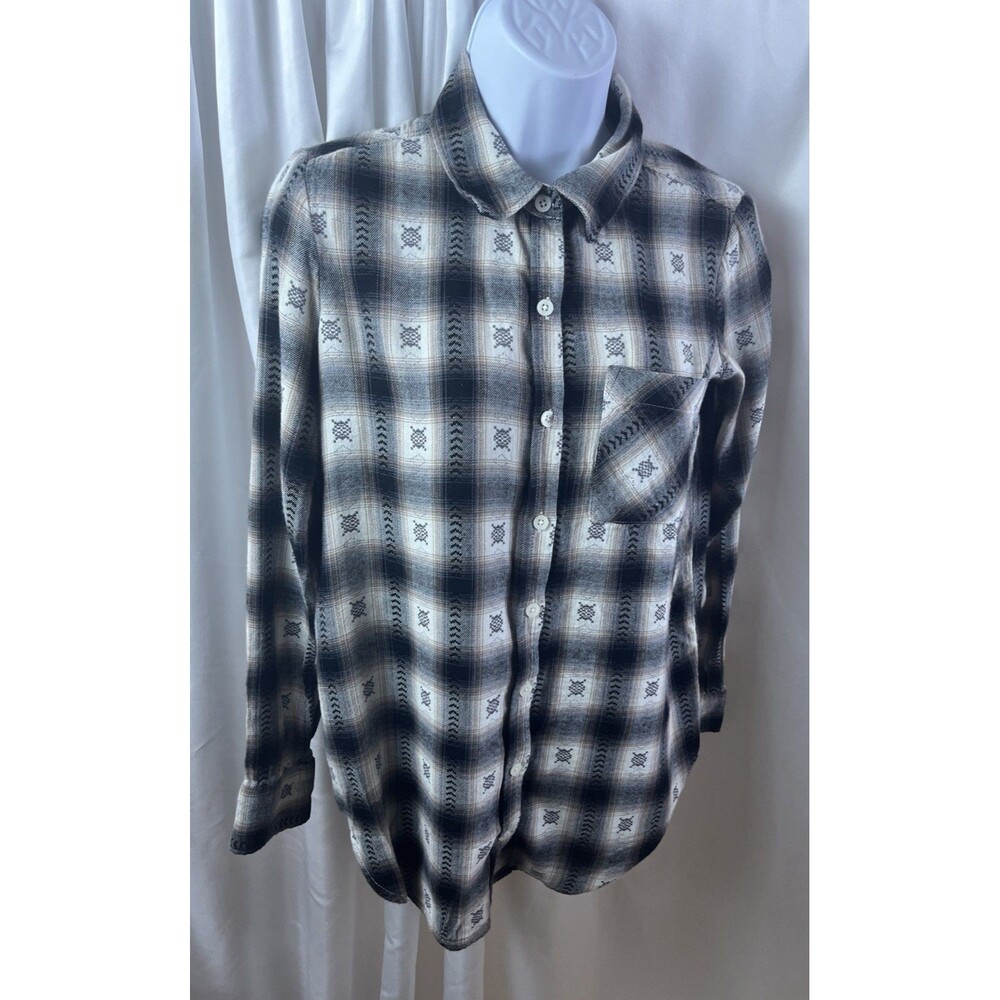 Vintage Mudd Women’s Button Up Shirt Size S Plaid Flannel Aztec Mexico